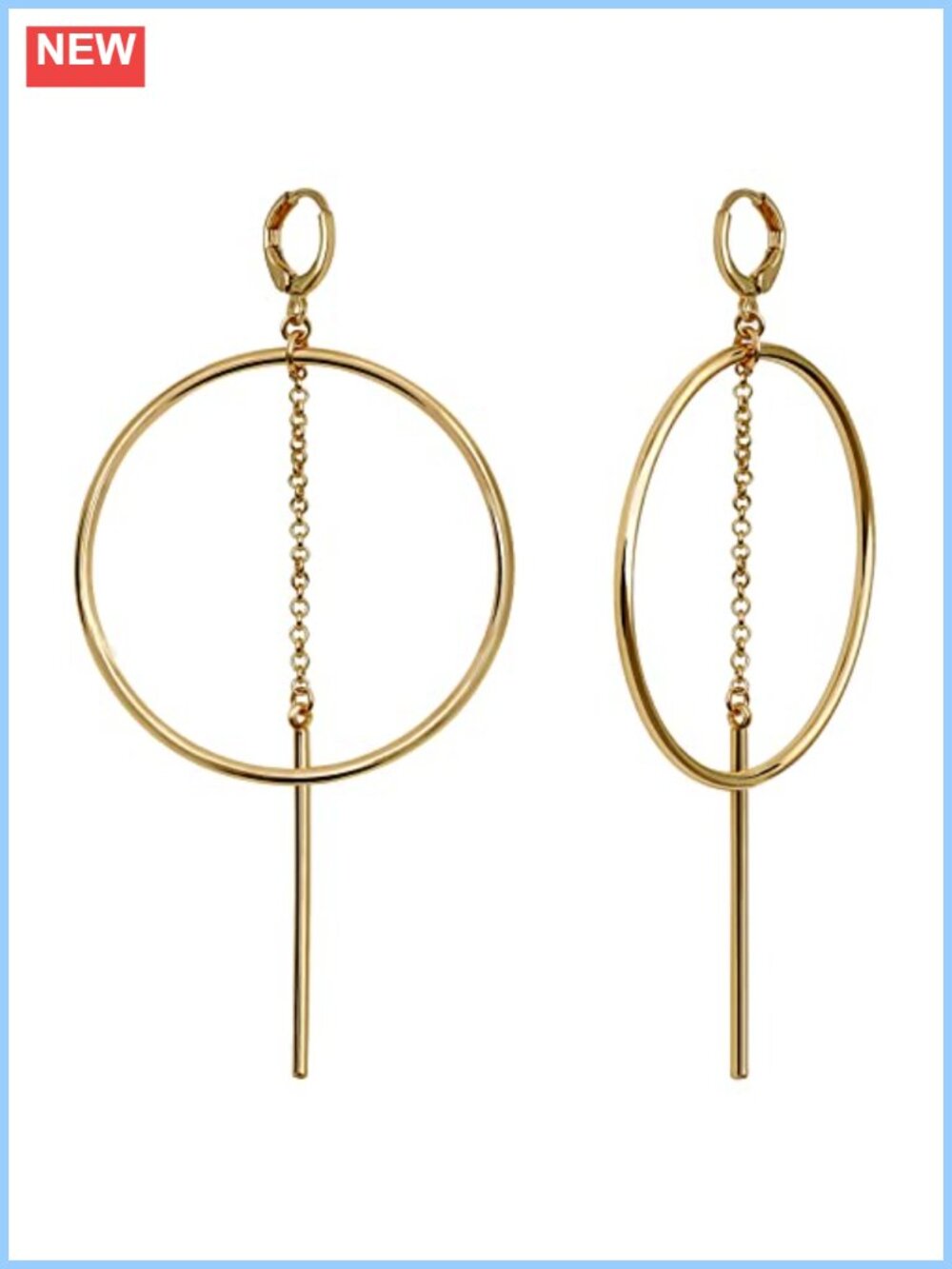 14k Gold Plated Dangle Hoop Earrings High Polished Women